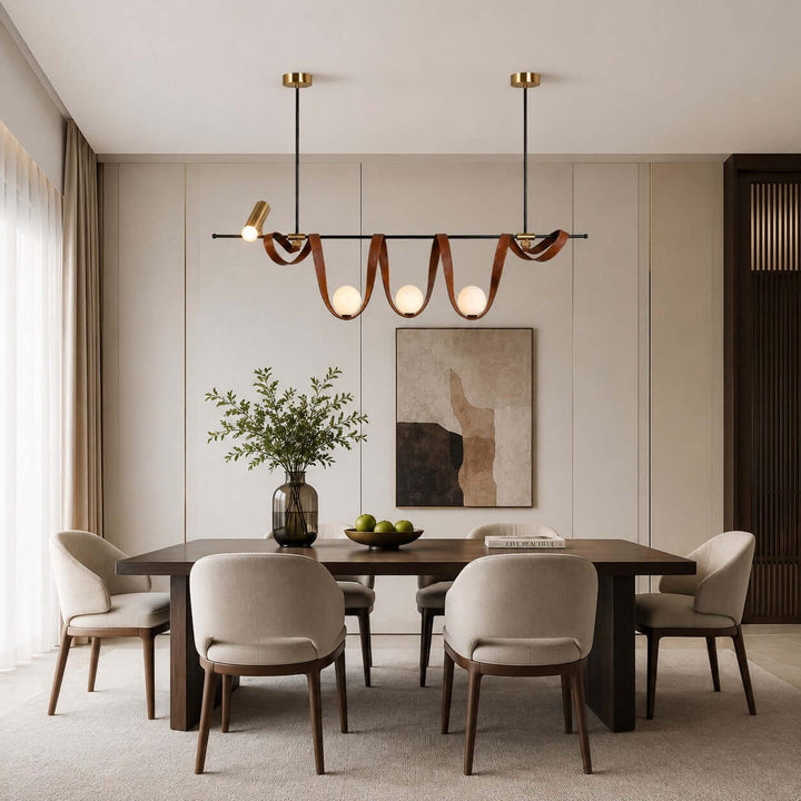 Cyrus Linear Chandelier - Minimalist Leather Art Dining Light | Vinlighting