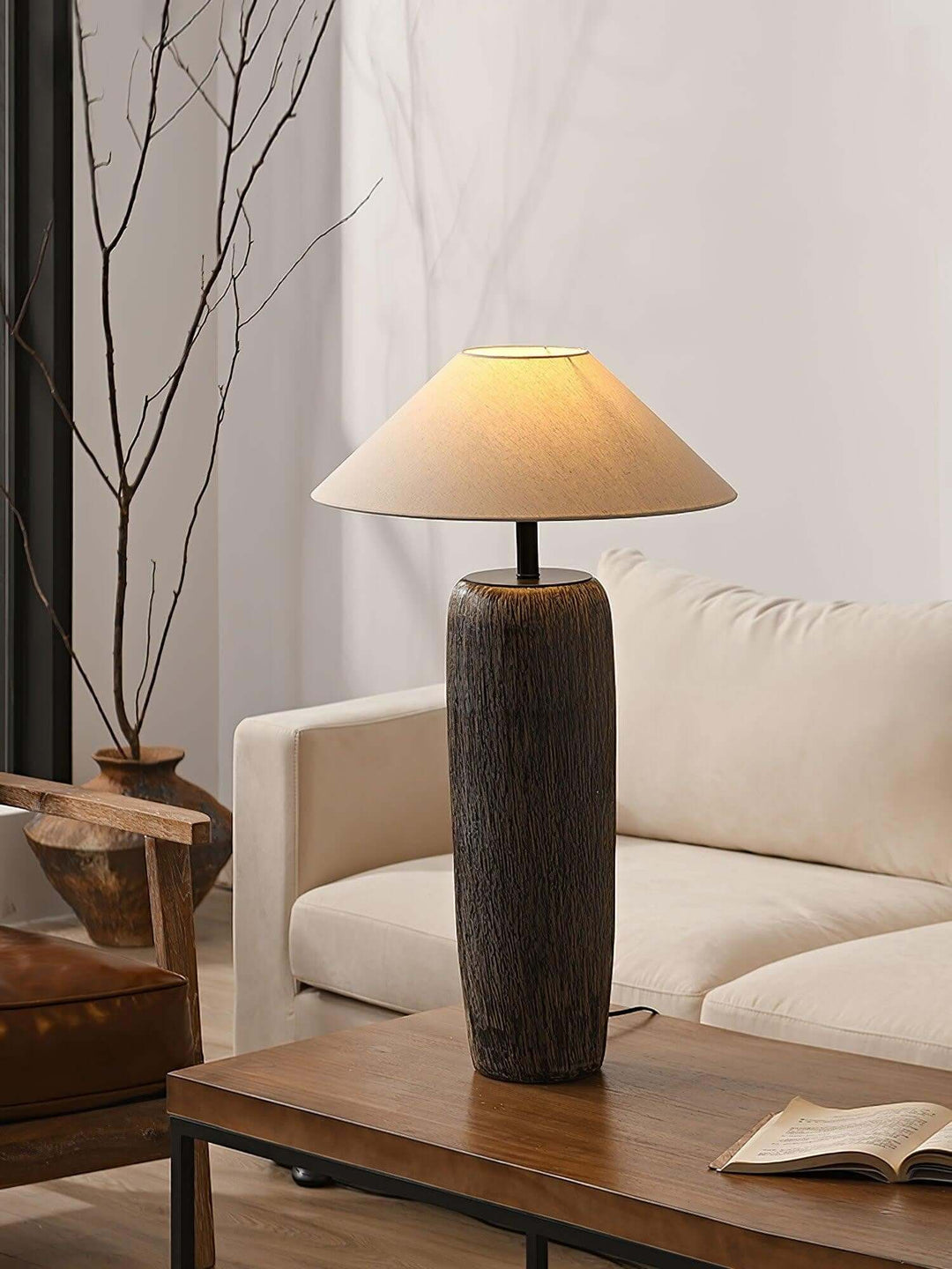 Demrola Floor Lamp – Japanese Wabi-Sabi Ceramic Imitation Wood Grain