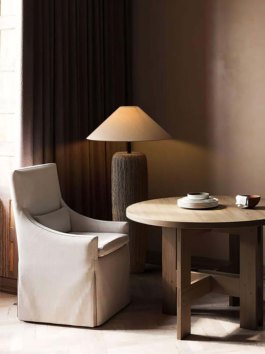 Demrola Floor Lamp – Japanese Wabi-Sabi Ceramic Imitation Wood Grain