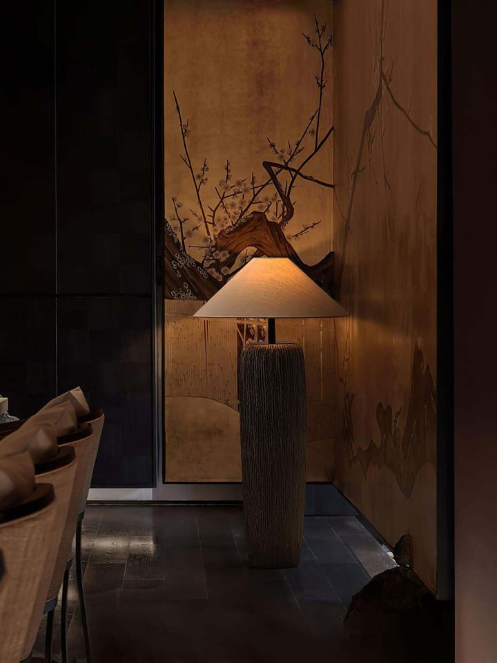 Demrola Floor Lamp – Japanese Wabi-Sabi Ceramic Imitation Wood Grain