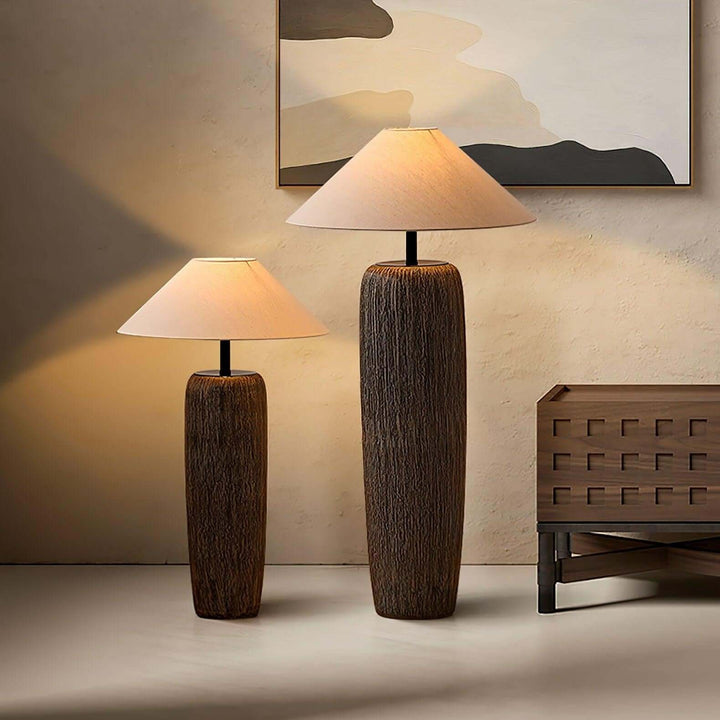 Demrola Floor Lamp – Japanese Wabi-Sabi Ceramic Imitation Wood Grain