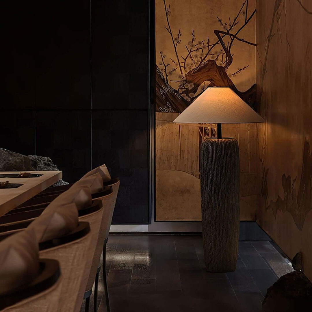Demrola Floor Lamp – Japanese Wabi-Sabi Ceramic Imitation Wood Grain