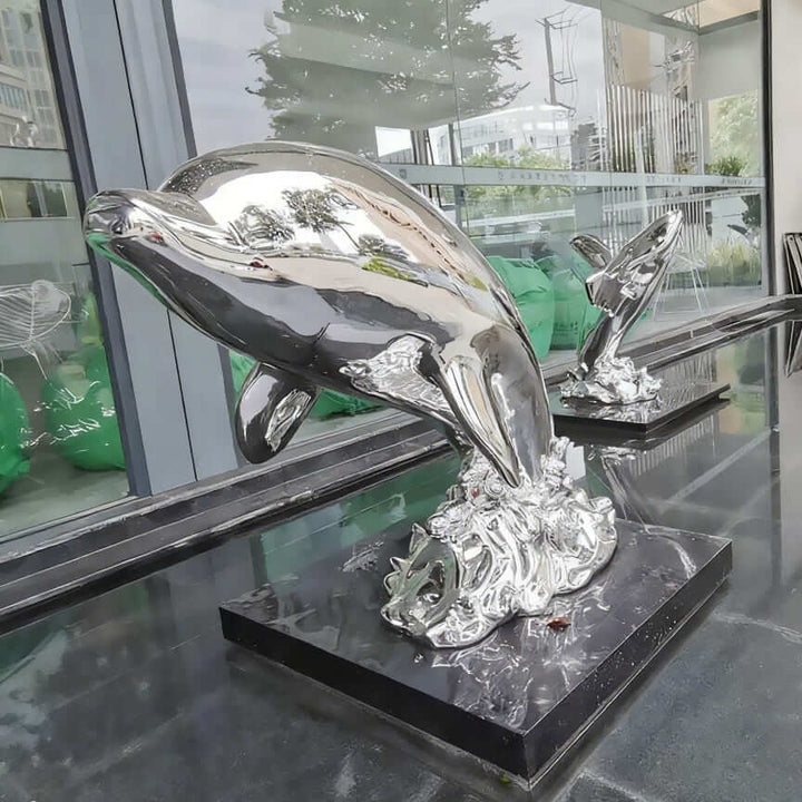 Dolphin Sculpture – Silver Living Room Decorative Art Sculpture