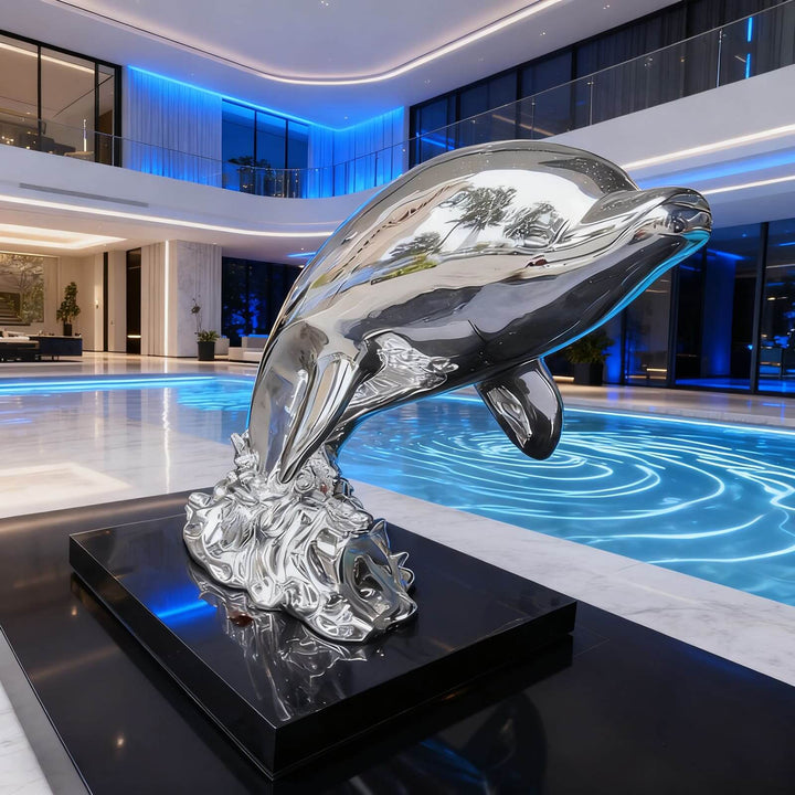 Dolphin Sculpture – Silver Living Room Decorative Art Sculpture