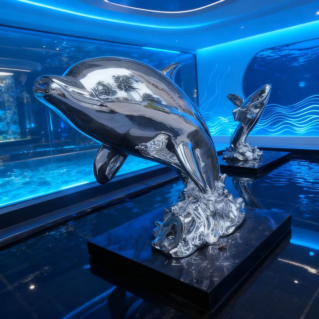 Dolphin Sculpture – Silver Living Room Decorative Art Sculpture