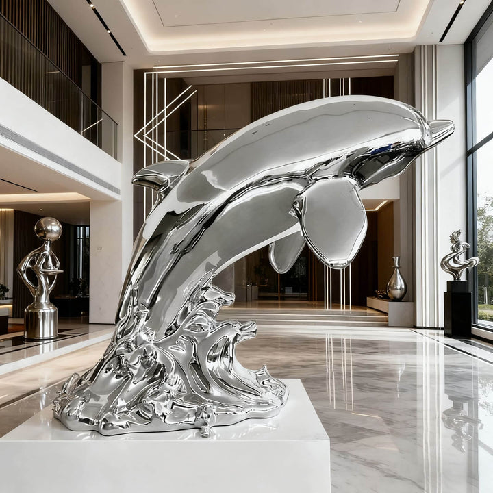 Dolphin Sculpture – Silver Living Room Decorative Art Sculpture