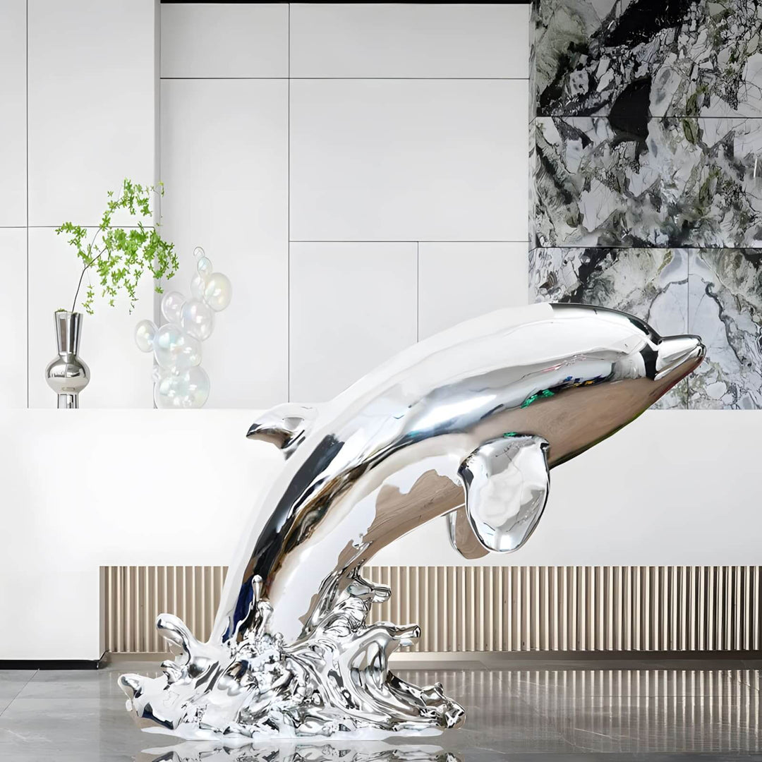 Dolphin Sculpture – Silver Living Room Decorative Art Sculpture