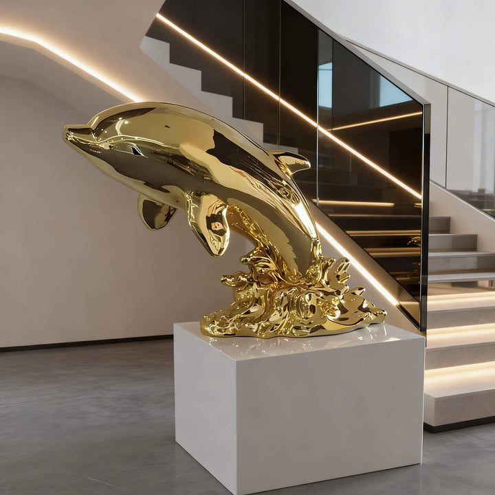 Dolphin Sculpture – Silver Living Room Decorative Art Sculpture