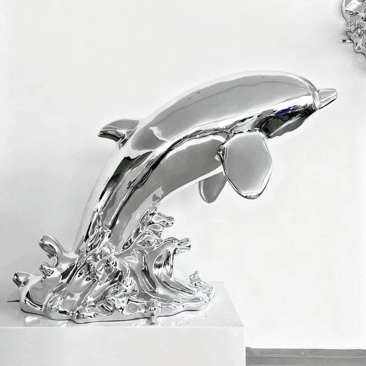 Dolphin Sculpture – Silver Living Room Decorative Art Sculpture