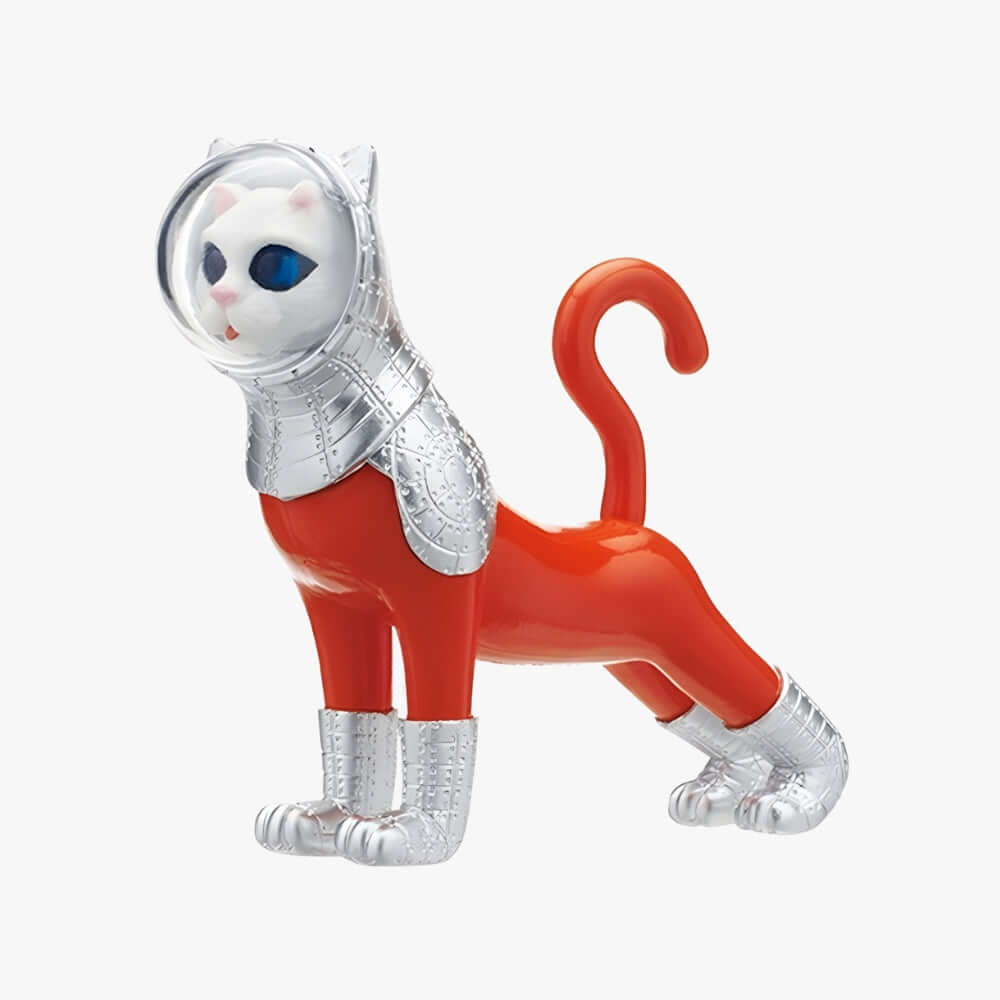 Colorful cat sculpture in a space suit, playful design ideal for art and decor enthusiasts.