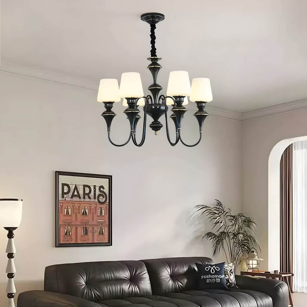 Droval Chandelier - Vintage Brass & Glass for Living Room & Dining Area