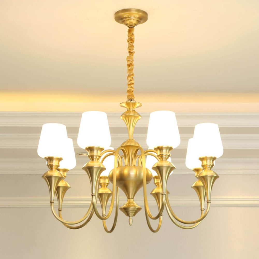 Droval Chandelier - Vintage Brass & Glass for Living Room & Dining Area