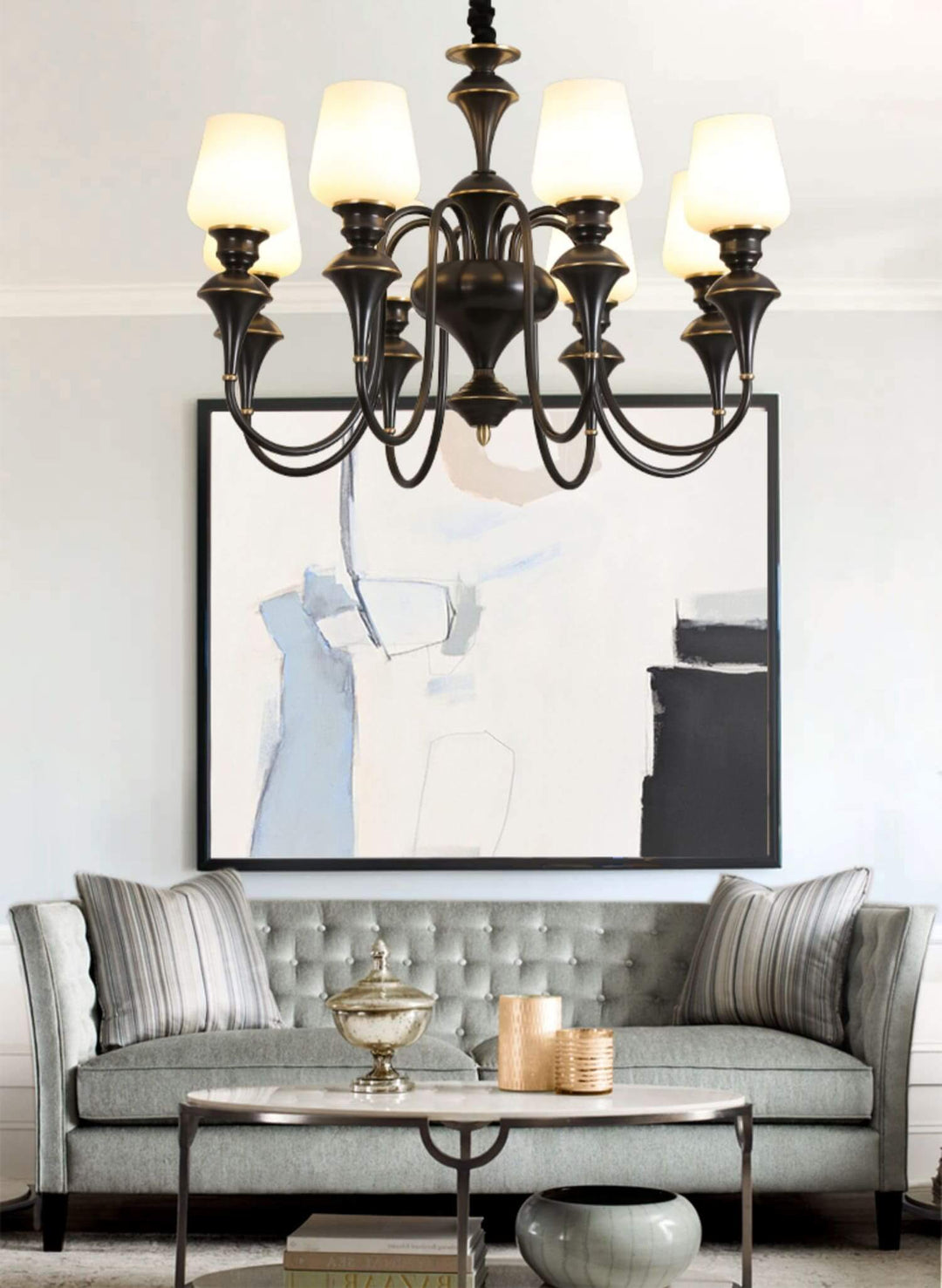 Droval Chandelier - Vintage Brass & Glass for Living Room & Dining Area