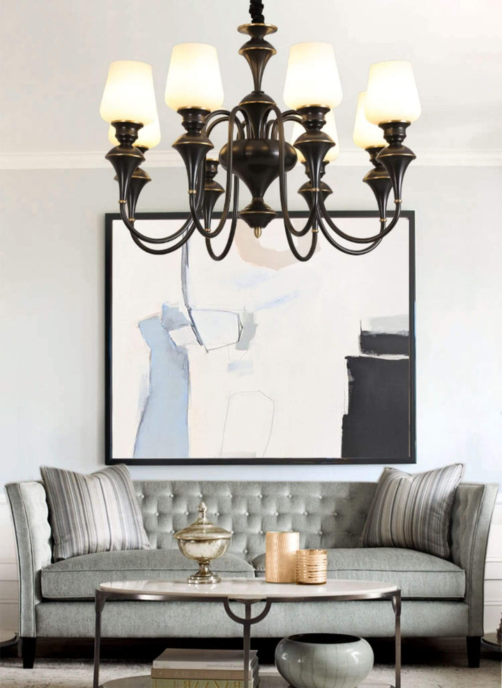 Droval Chandelier - Vintage Brass & Glass for Living Room & Dining Area