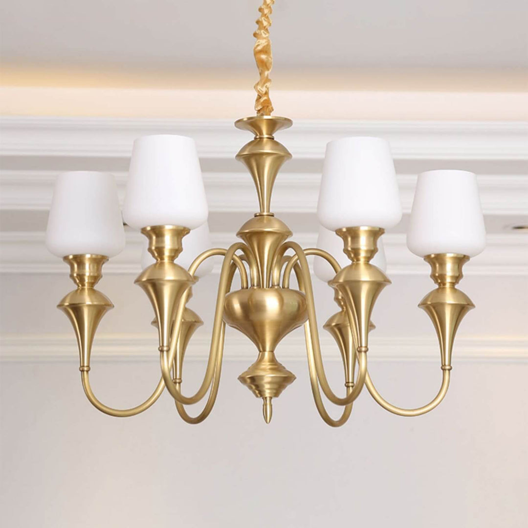 Droval Chandelier - Vintage Brass & Glass for Living Room & Dining Area