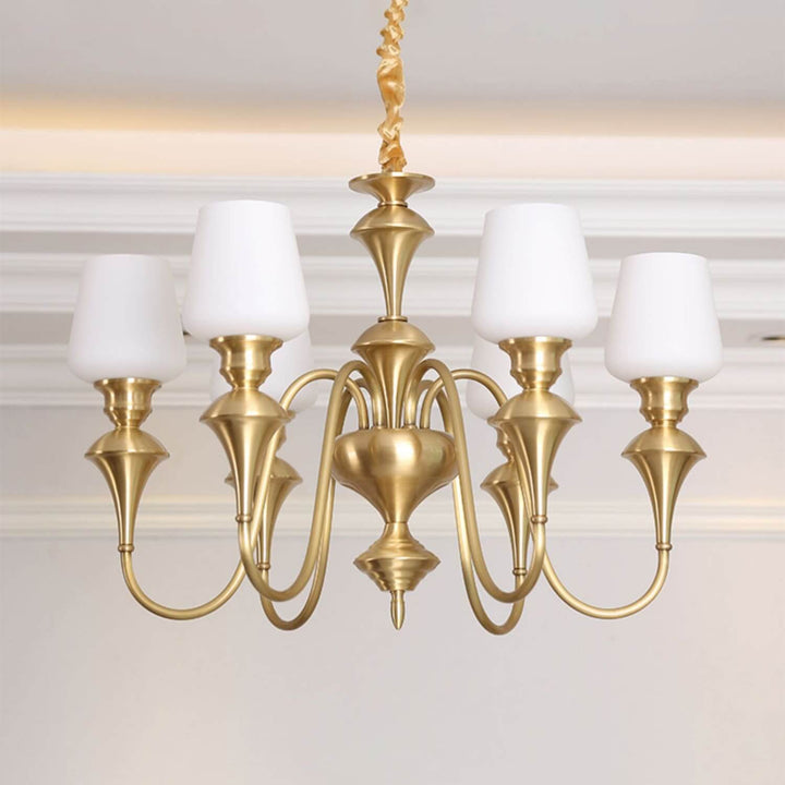 Droval Chandelier - Vintage Brass & Glass for Living Room & Dining Area