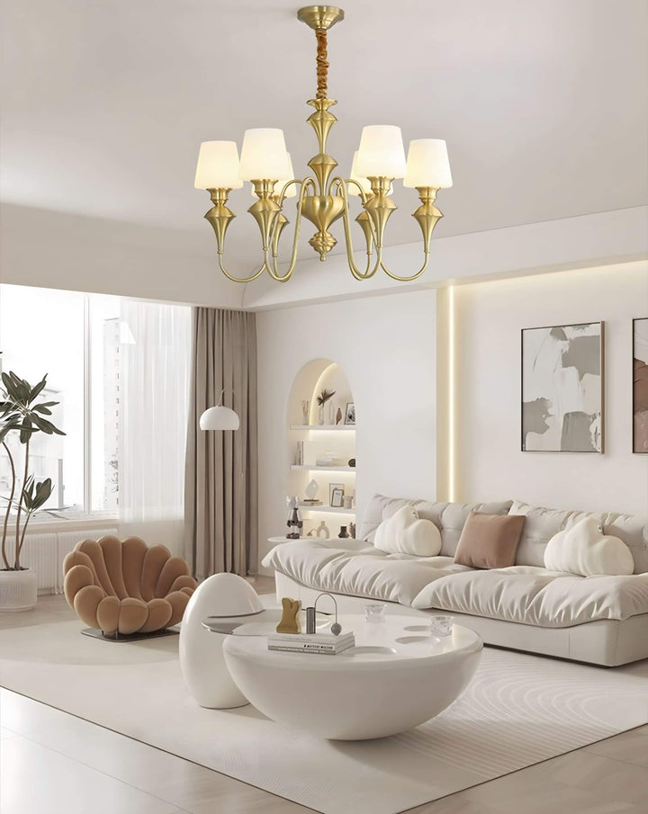 Droval Chandelier - Vintage Brass & Glass for Living Room & Dining Area