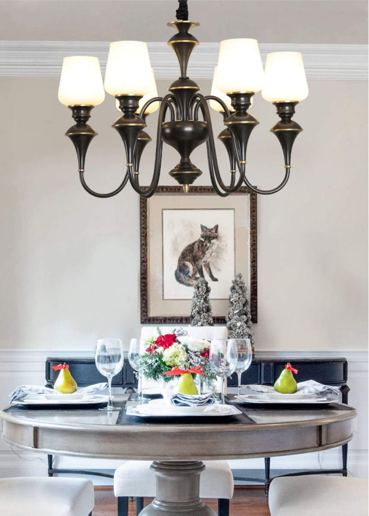 Droval Chandelier - Vintage Brass & Glass for Living Room & Dining Area