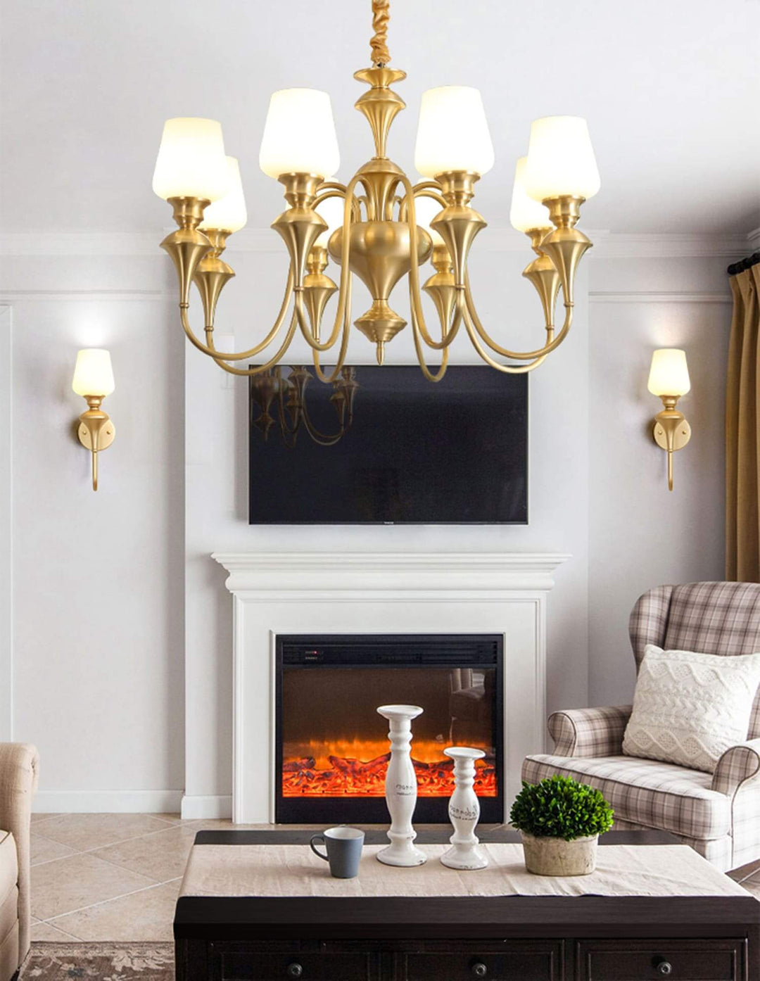 Droval Chandelier - Vintage Brass & Glass for Living Room & Dining Area
