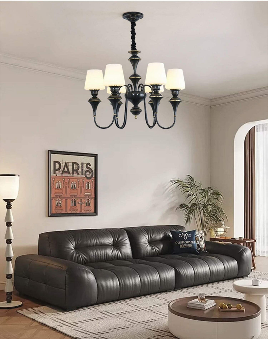 Droval Chandelier - Vintage Brass & Glass for Living Room & Dining Area