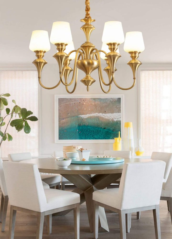Droval Chandelier - Vintage Brass & Glass for Living Room & Dining Area