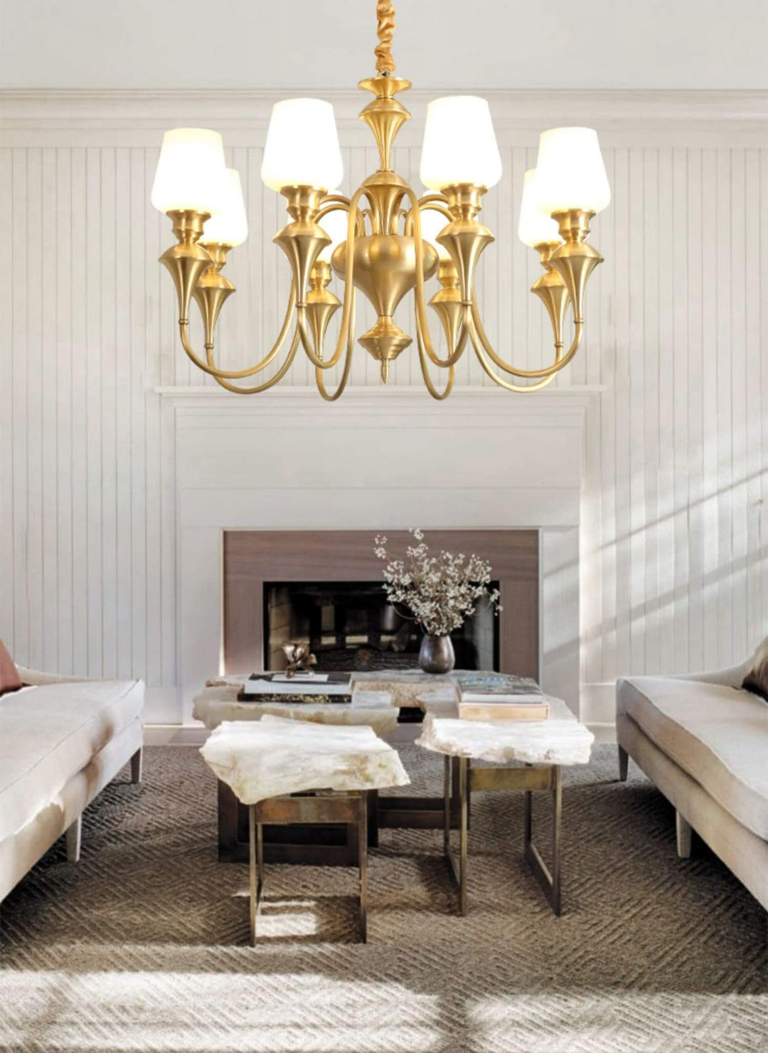 Droval Chandelier - Vintage Brass & Glass for Living Room & Dining Area