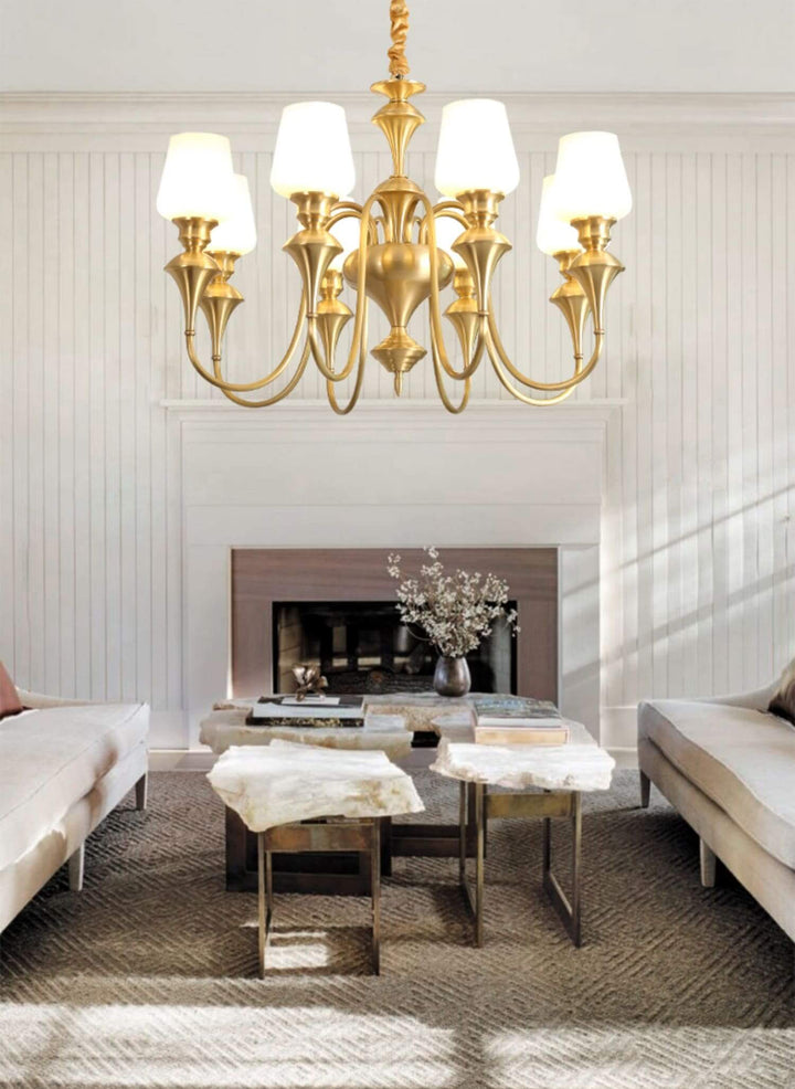 Droval Chandelier - Vintage Brass & Glass for Living Room & Dining Area
