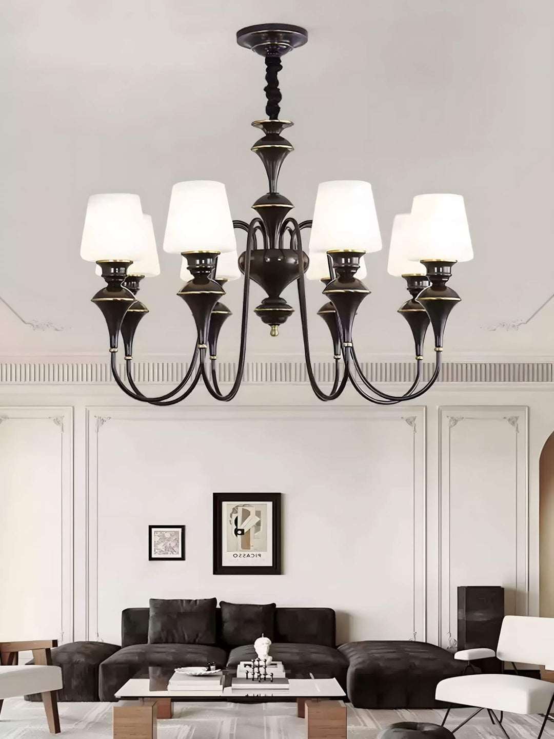 Droval Chandelier - Vintage Brass & Glass for Living Room & Dining Area