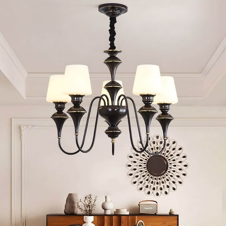 Droval Chandelier - Vintage Brass & Glass for Living Room & Dining Area