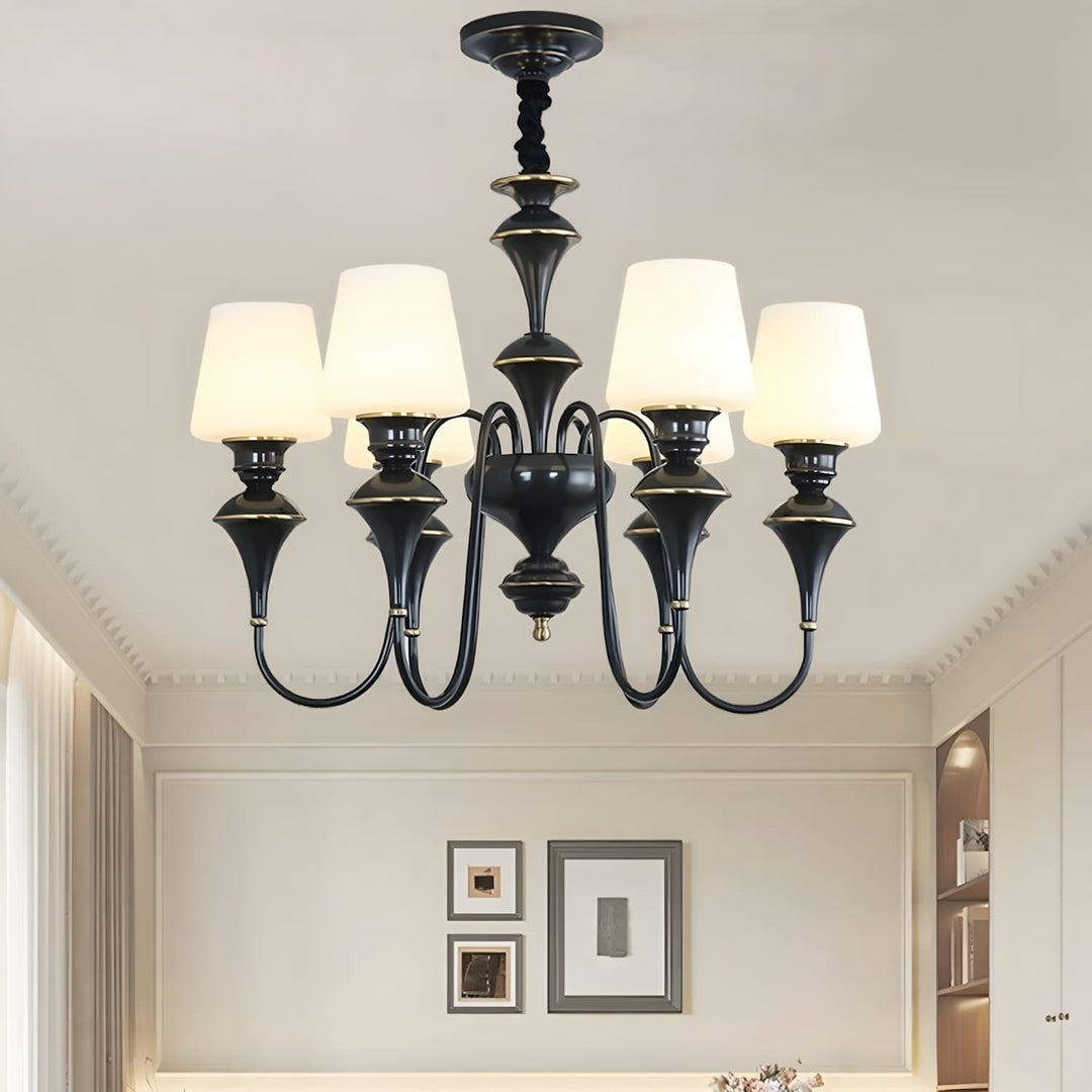 Droval Chandelier - Vintage Brass & Glass for Living Room & Dining Area