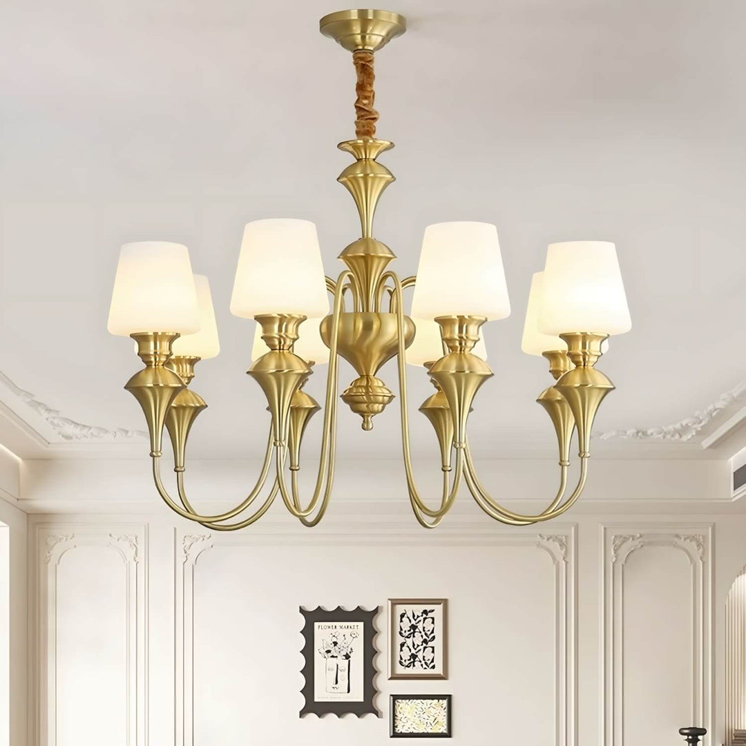 Droval Chandelier - Vintage Brass & Glass for Living Room & Dining Area
