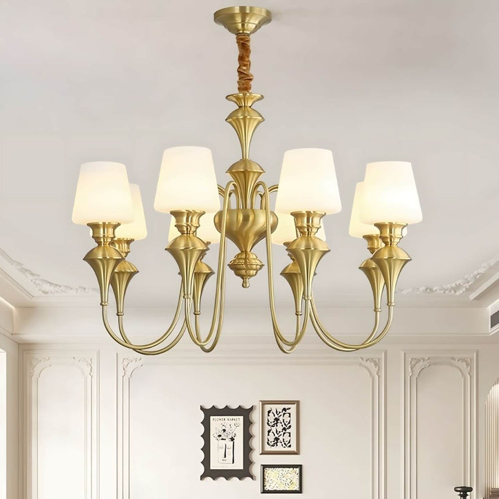 Droval Chandelier - Vintage Brass & Glass for Living Room & Dining Area