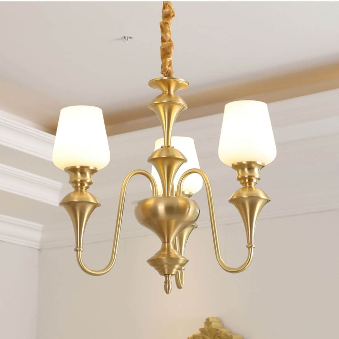 Droval Chandelier - Vintage Brass & Glass for Living Room & Dining Area