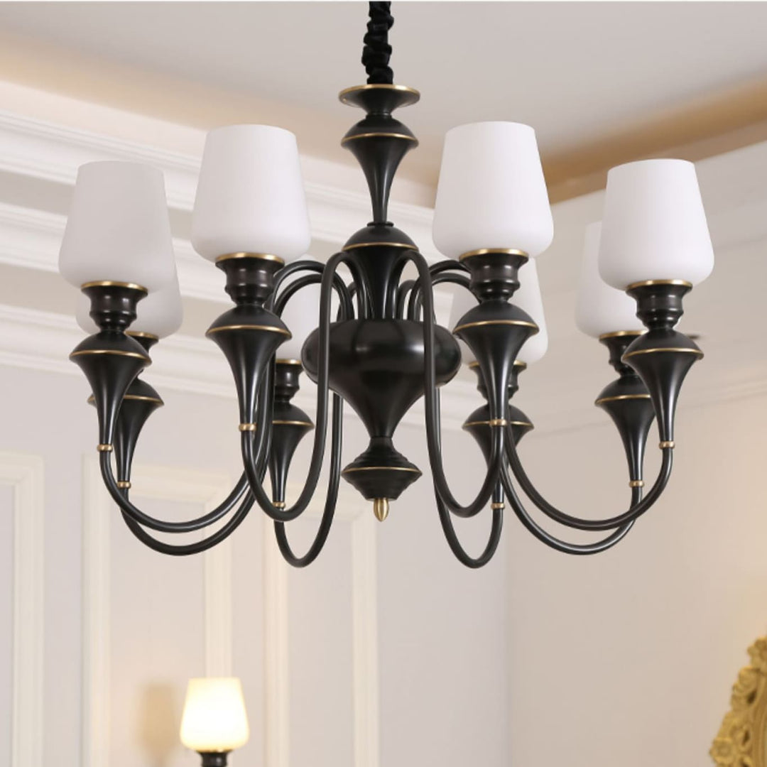 Droval Chandelier - Vintage Brass & Glass for Living Room & Dining Area