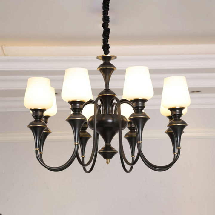 Droval Chandelier - Vintage Brass & Glass for Living Room & Dining Area