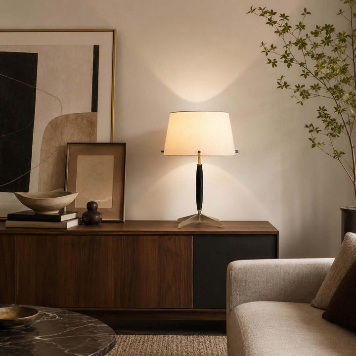 Elaric Mid-Century Wood Table Lamp with Fabric Shade for Living Room