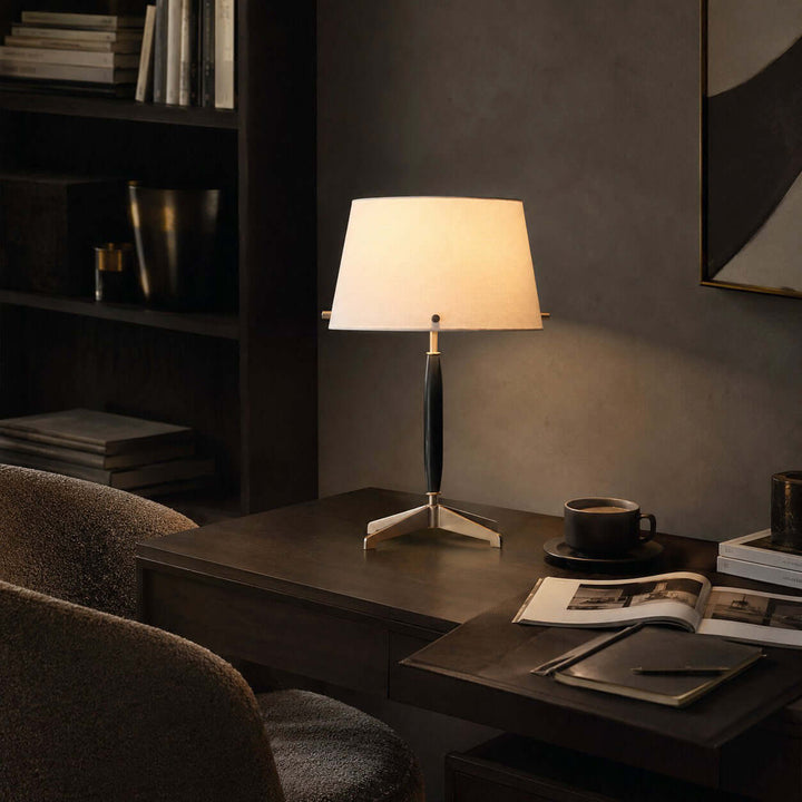 Elaric Mid-Century Wood Table Lamp with Fabric Shade for Living Room