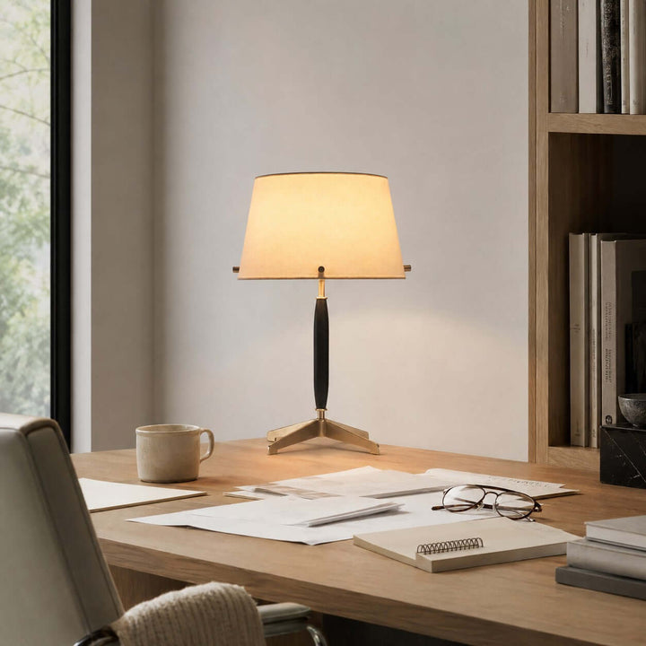 Elaric Mid-Century Wood Table Lamp with Fabric Shade for Living Room
