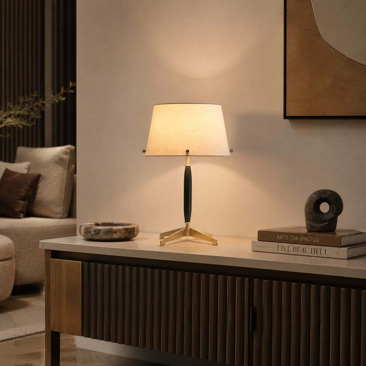 Elaric Mid-Century Wood Table Lamp with Fabric Shade for Living Room