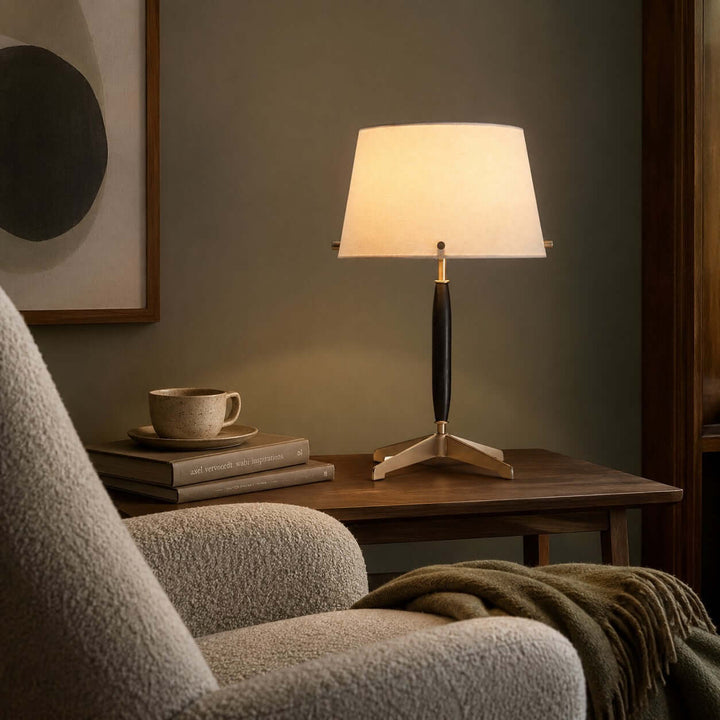 Elaric Mid-Century Wood Table Lamp with Fabric Shade for Living Room