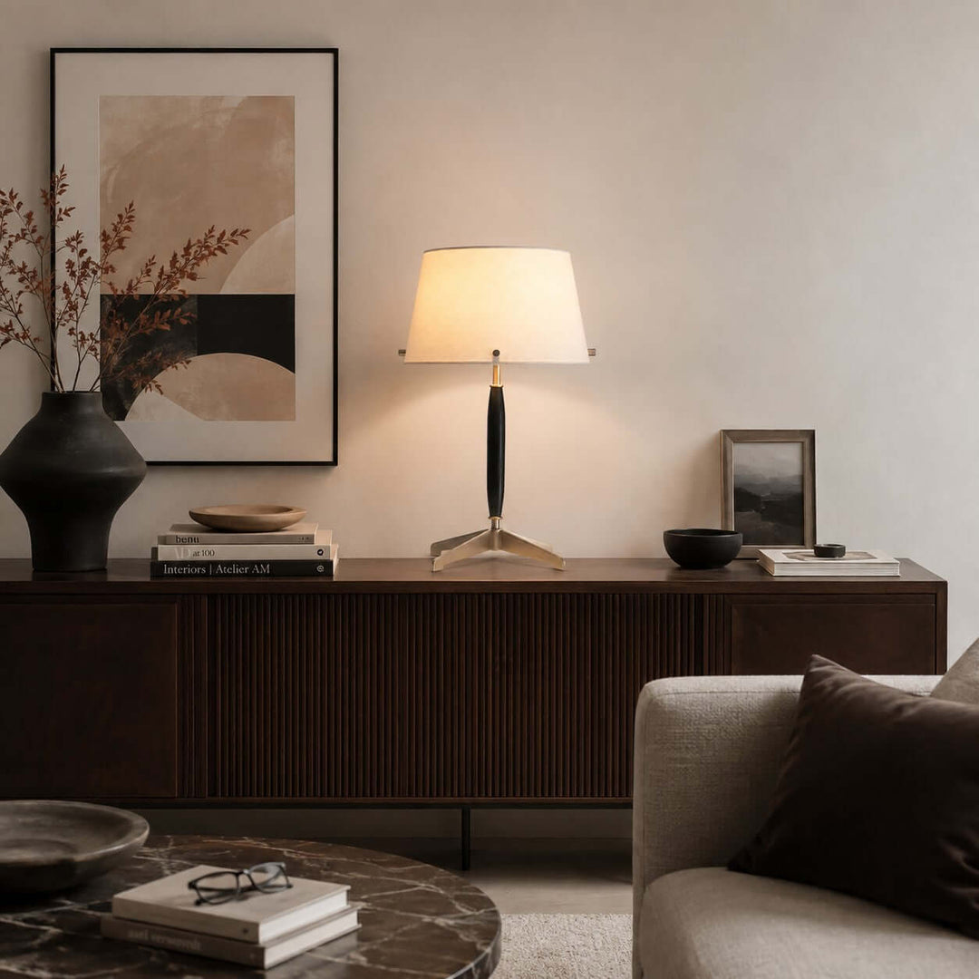 Elaric Mid-Century Wood Table Lamp with Fabric Shade for Living Room