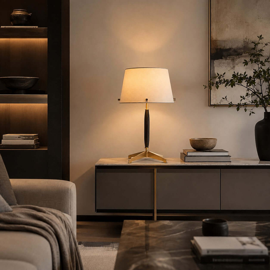Elaric Mid-Century Wood Table Lamp with Fabric Shade for Living Room