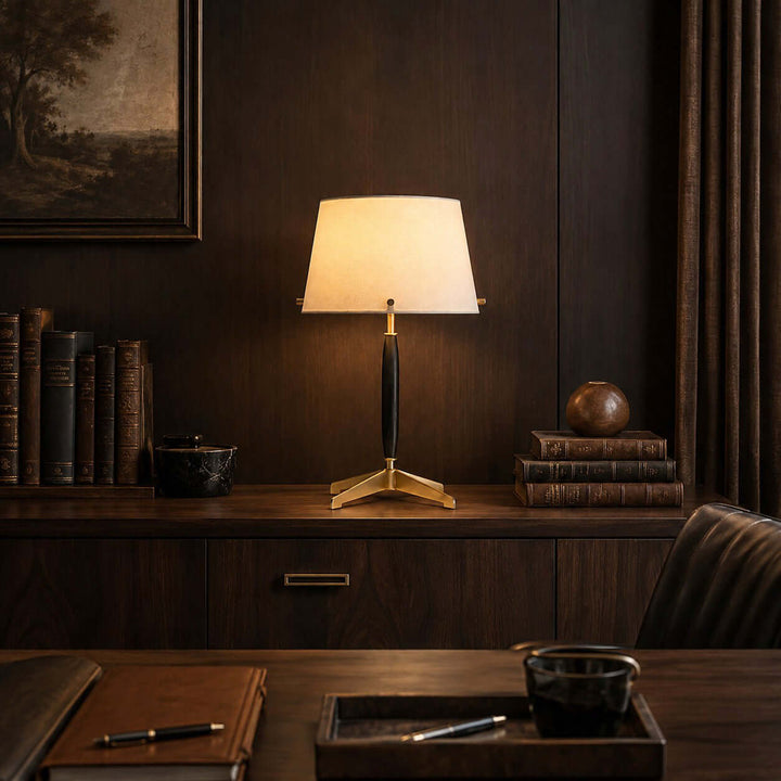 Elaric Mid-Century Wood Table Lamp with Fabric Shade for Living Room