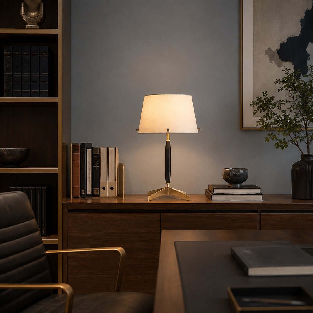 Elaric Mid-Century Wood Table Lamp with Fabric Shade for Living Room