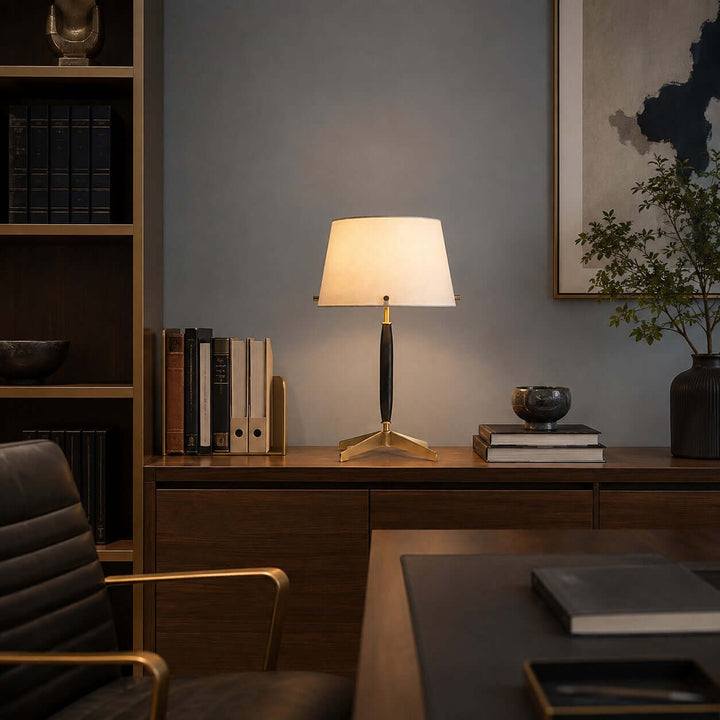 Elaric Mid-Century Wood Table Lamp with Fabric Shade for Living Room
