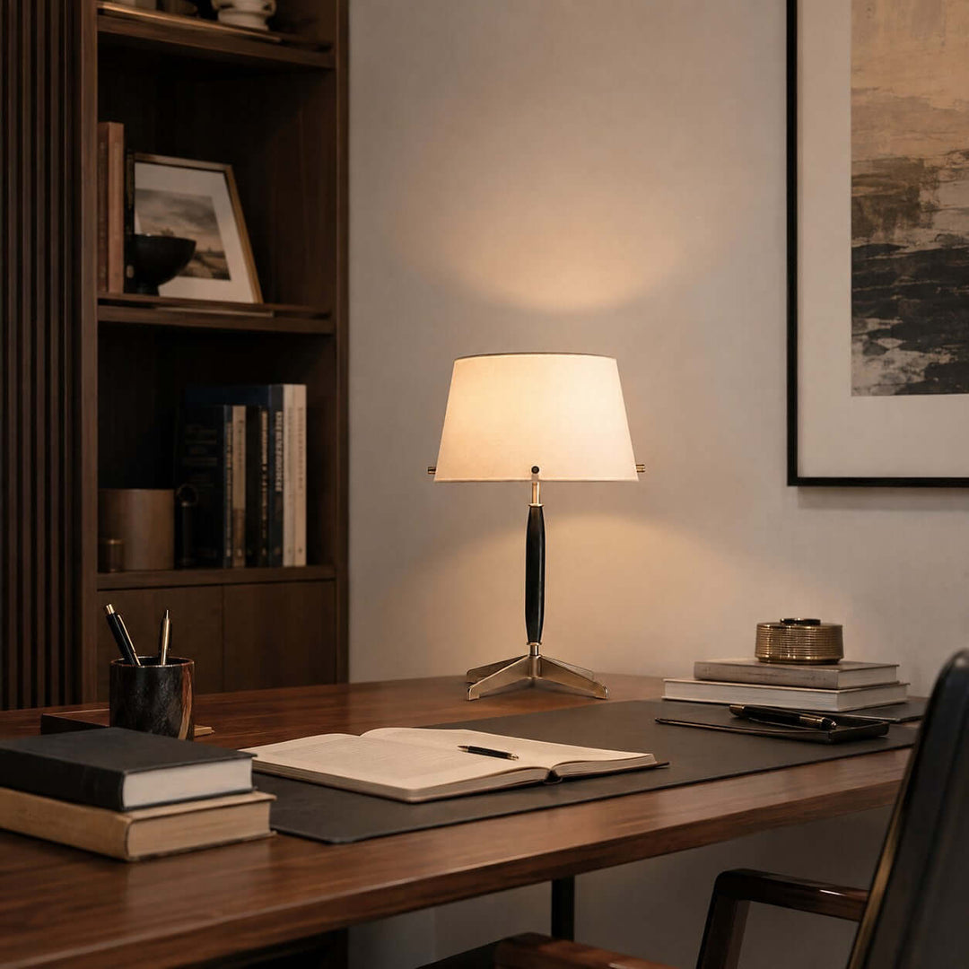 Elaric Mid-Century Wood Table Lamp with Fabric Shade for Living Room