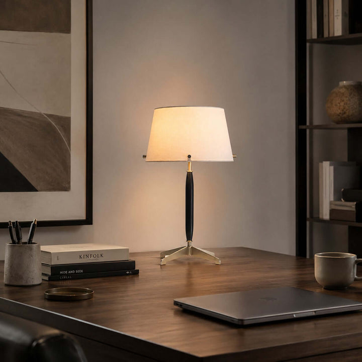 Elaric Mid-Century Wood Table Lamp with Fabric Shade for Living Room