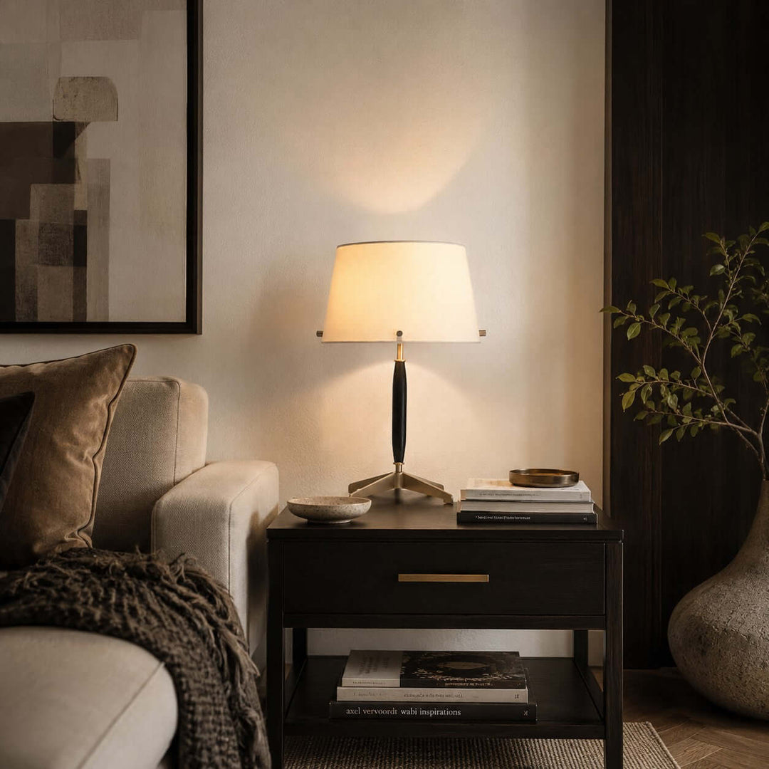 Elaric Mid-Century Wood Table Lamp with Fabric Shade for Living Room
