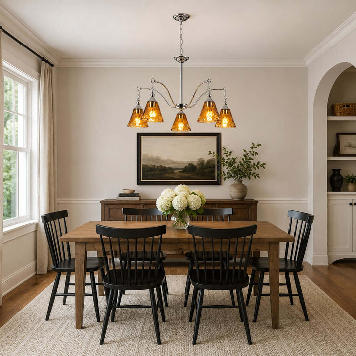 Amber Glass Chandelier for Dining Room and Entryway Lighting