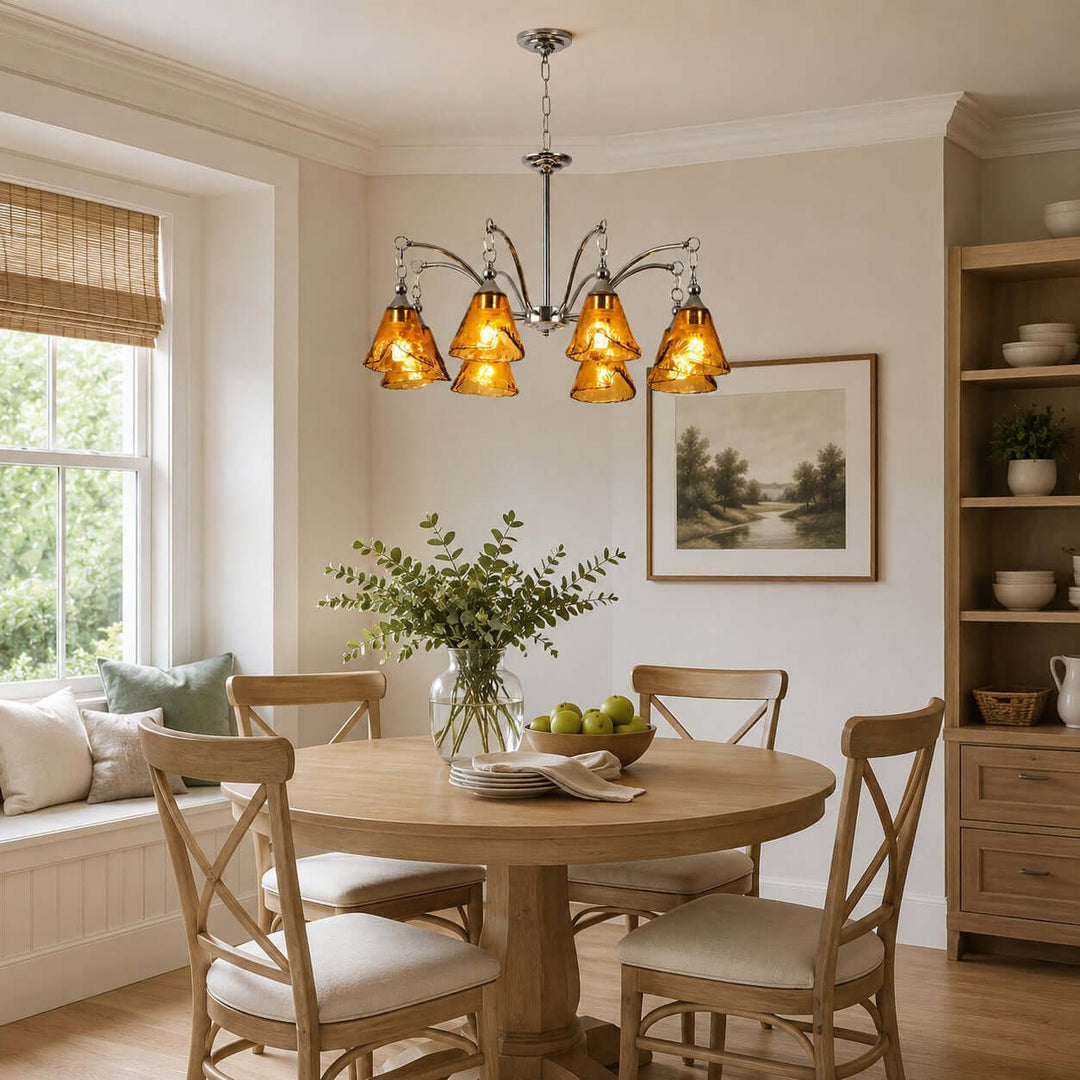 Amber Glass Chandelier for Dining Room and Entryway Lighting